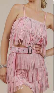 Nylon Apparel Light Pink Rhinestone Fringe Cami Crop Top